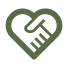 A dark olive green heart-shaped outline with a hand icon layered inside, set against a solid white background.
